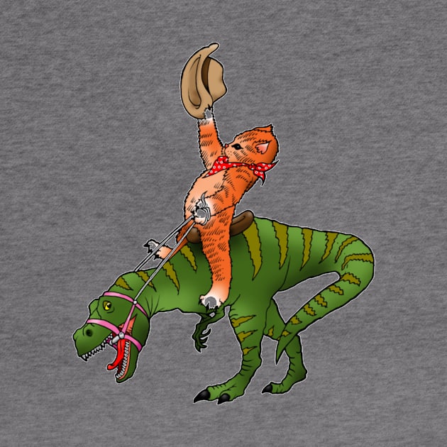 Funny rodeo Cat riding Dinosaur by GRADA